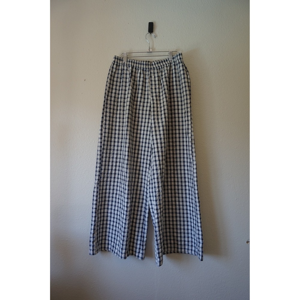 Sincerely Jules casual lightweight Wide Leg Gingham Pants Coastal Picnic size M